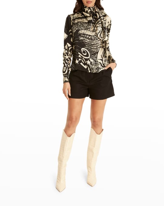 Joni Button-Front Printed Silk Blouse