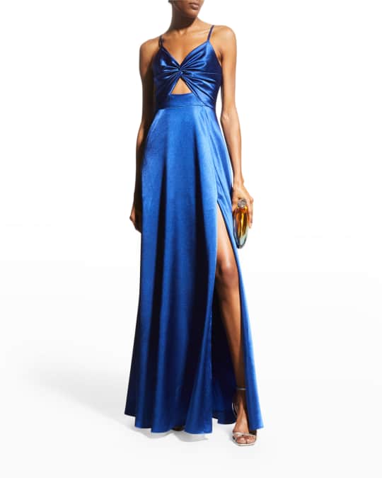 V Neck Satin Cutout Gown