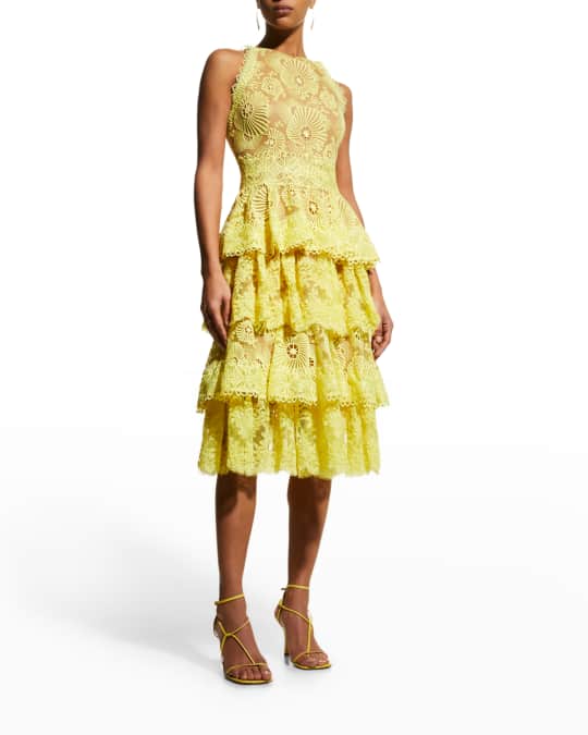 Bronx and Banco Bridget Ruffle-Tiered Lace Midi Dress | Neiman Marcus