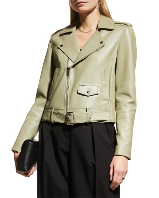 Theory Cropped Leather Moto Jacket | Neiman Marcus