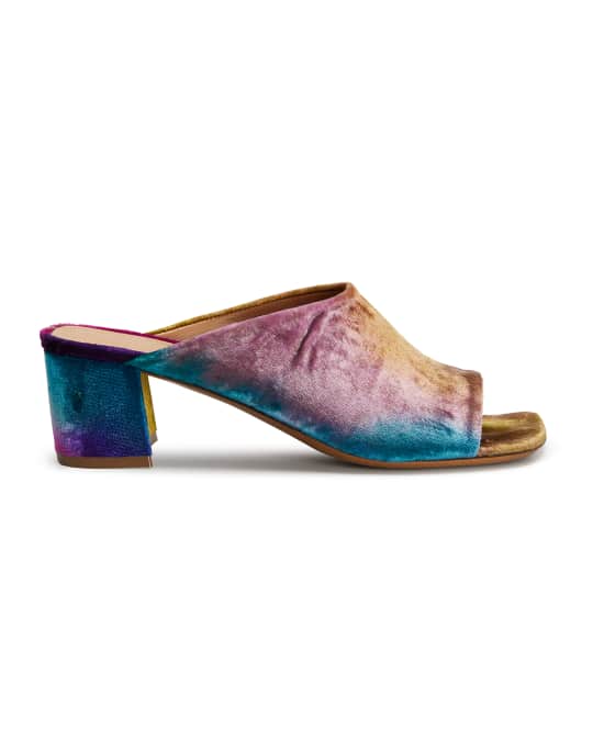 Dries Van Noten Multicolored Velvet Mule Sandals | Neiman Marcus