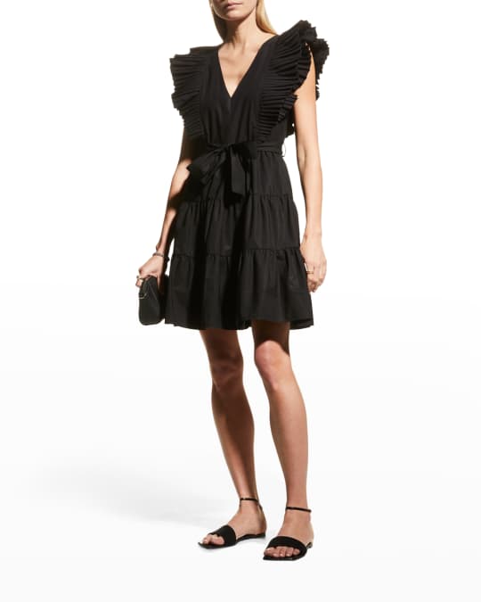 Rohe Zaina Pleated Poplin Mini Dress | Neiman Marcus