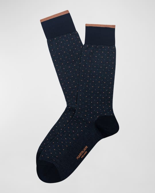 Marcoliani Men's Small Dot Cotton Crew Socks