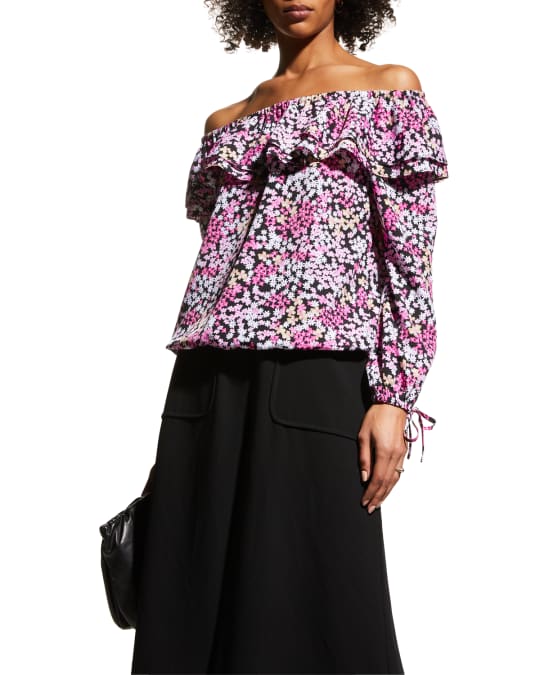 Off Shoulder Floral Ruffle Peasant Top