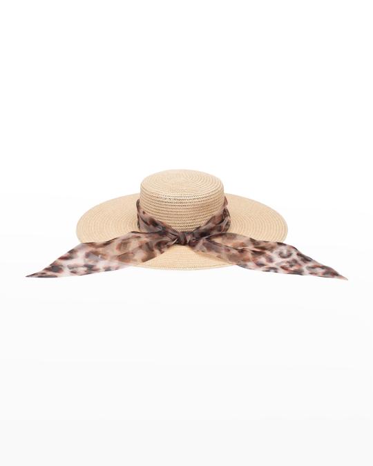 Eugenia Kim Loulou Sun Hat w/ Leopard-Print Scarf | Neiman  display picture 2