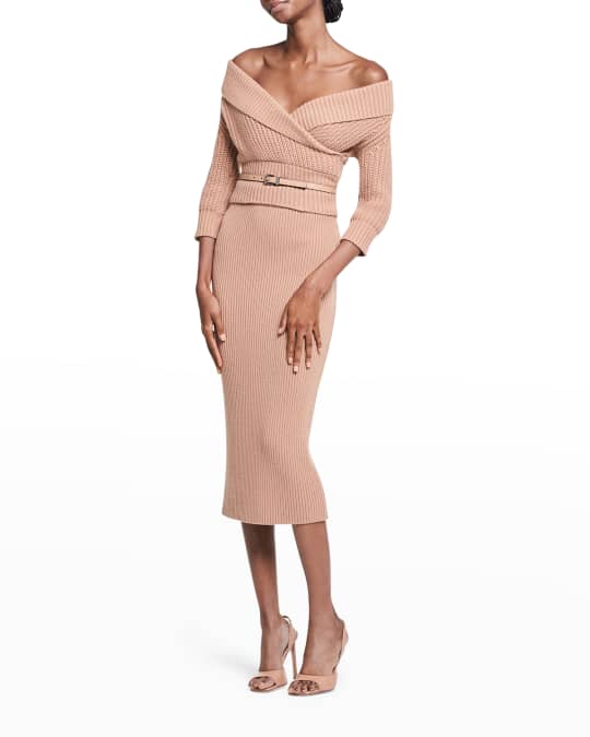 Off-The-Shoulder Cashmere Rib Crop Sweater