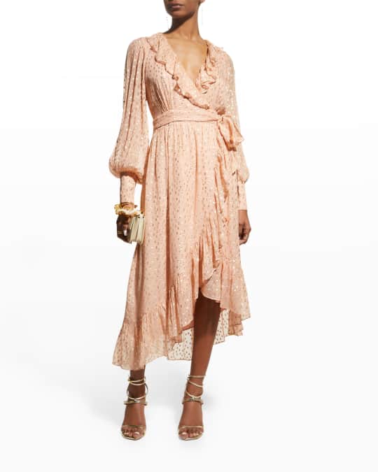 Metallic Wrap Midi Dress