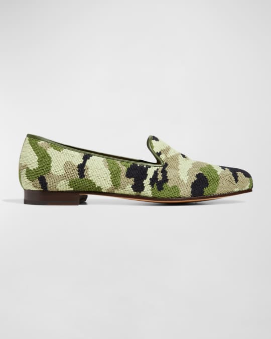 Men's Camo-Print Needlepoint Smoking Slippers