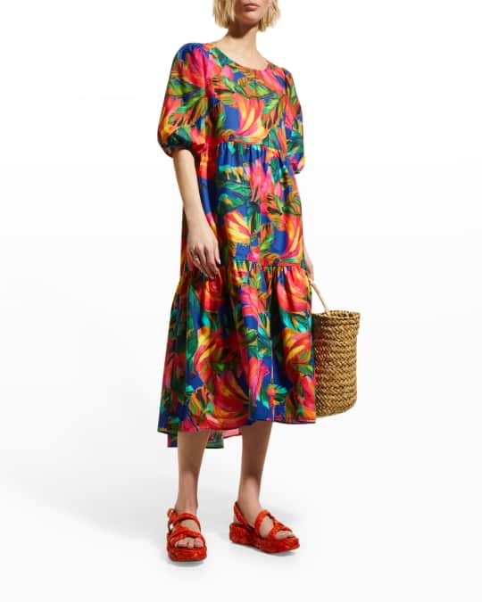 chinese dress ladies Pink Banana Leaves Maxi Dress – FARM Rio