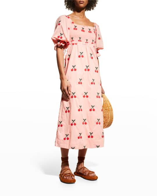 Farm Rio Cherry Cross Stitch Midi Dress Neiman Marcus