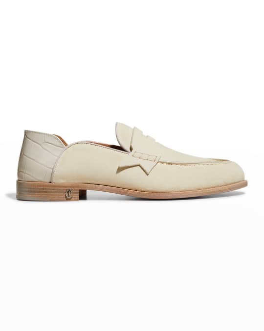 Christian Louboutin Men's Flat Crosta Leather Backless Penny Loafers ...
