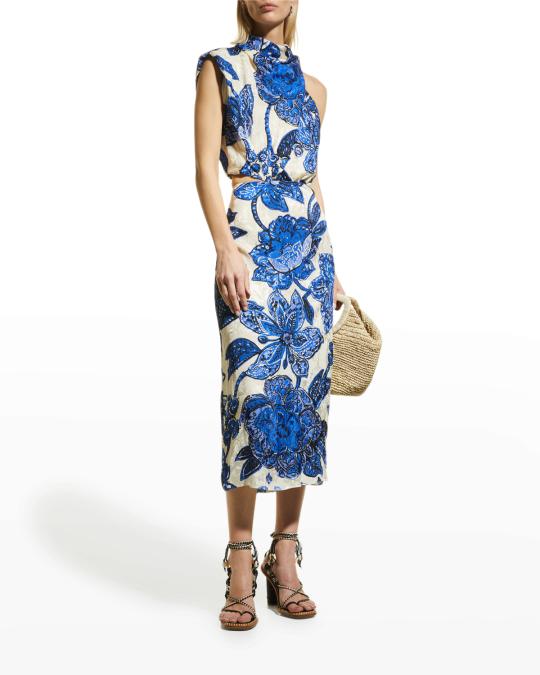 Johanna Ortiz Gotas De Fuego Cutout Floral Jacquard Midi Dress