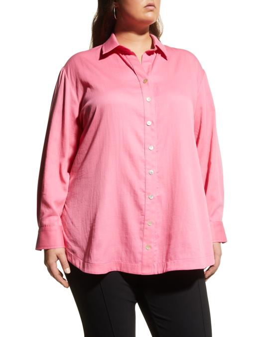 Finley Plus Size Solid Cotton Lawn Boyfriend Shirt | Neiman Marcus