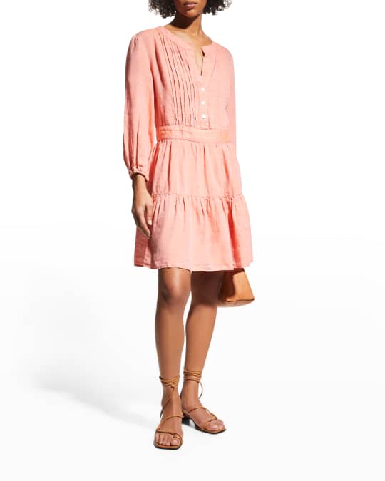 Mia Pintucked Linen Peasant Dress