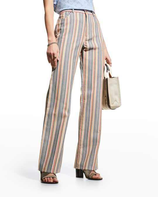 See by Chloe Striped High-Rise Bootcut-Leg Jeans | Neiman Marcus