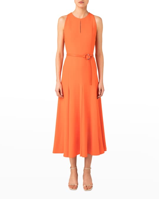 Akris punto Fit-and-Flare Belted Midi Dress | Neiman Marcus