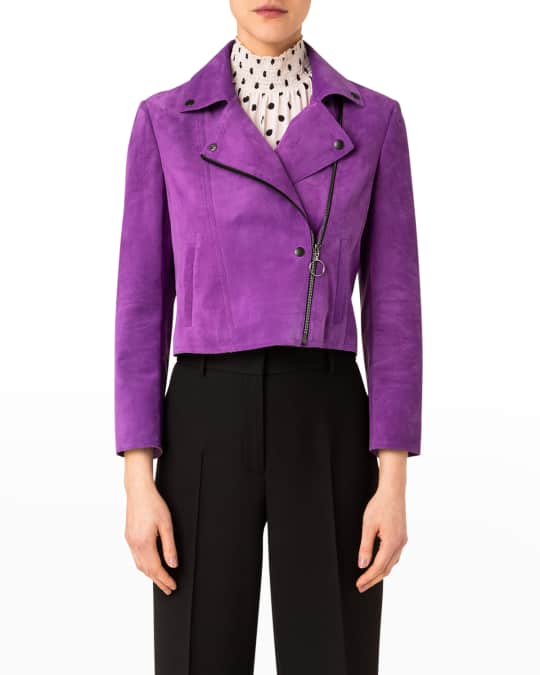 Akris punto Suede Leather Crop Moto Jacket Neiman Marcus