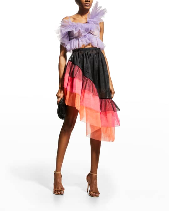 Asymmetric Tulle Skirt with Ruffles
