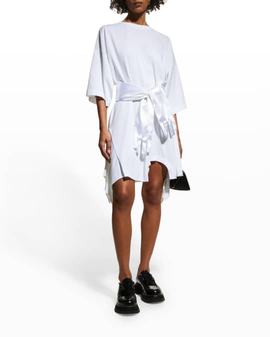 MM6 Maison Margiela Crewneck Glove Belted Mini Shirt Dress