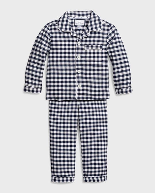 Boy's Navy Gingham Pajama Set, Size 6M-14
