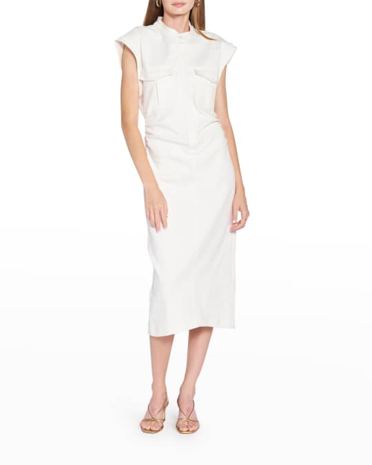 EN SAISON Lira Short-Sleeve Midi Denim Dress | Neiman Marcus