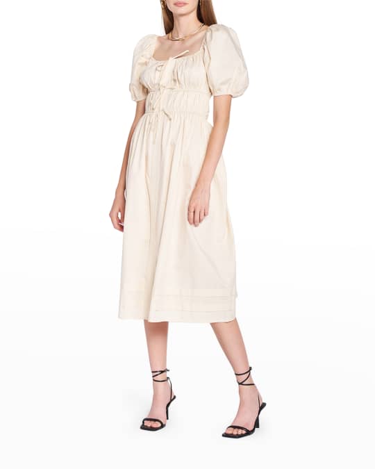 EN SAISON Sveta Square-Neck Puff-Sleeve Midi Dress | Neiman Marcus