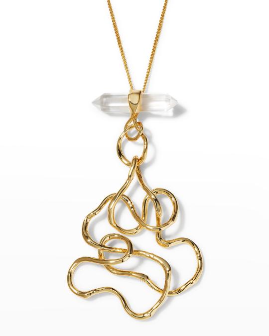 Alexis Bittar Twisted Gold Crystal Point Statement Necklace 