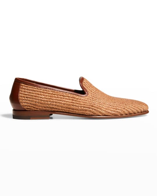 Manolo Blahnik Men's Raffia Woven Leather Loafers | Neiman Marcus