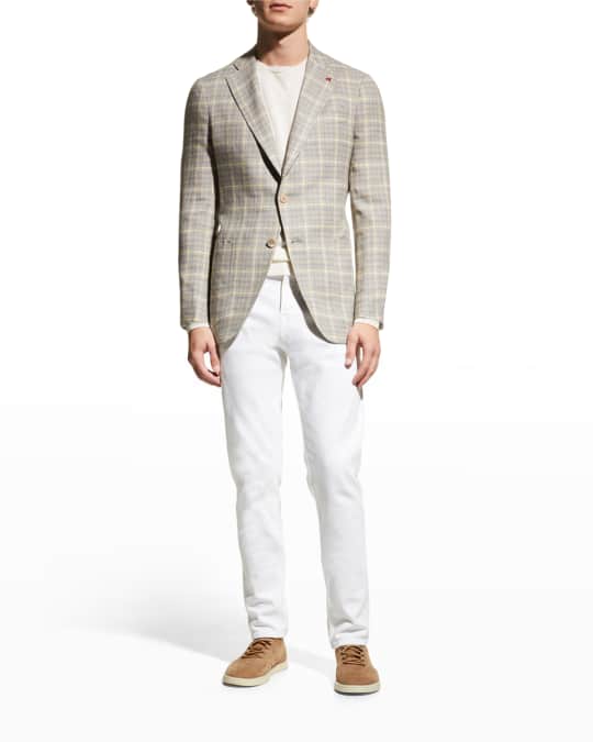 Isaia Men's Windowpane Linen-Wool Sport Jacket | Neiman Marcus
