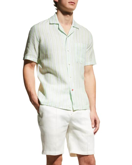 Isaia Men's Linen Multi Stripe Sport Shirt | Neiman Marcus