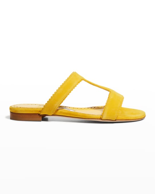 Manolo Blahnik Artas Scalloped Suede Flat Sandals | Neiman Marcus