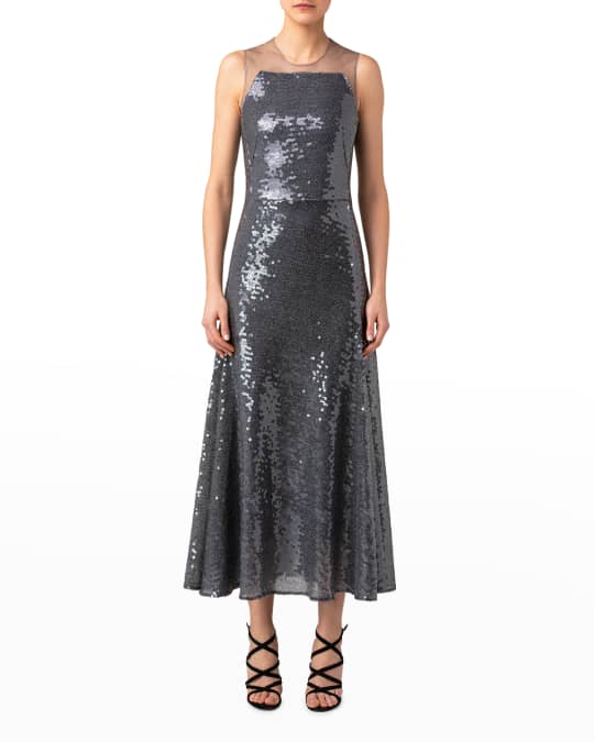 akris sequin dress Dual Sequined Sheath Dress with Short Sleeves
