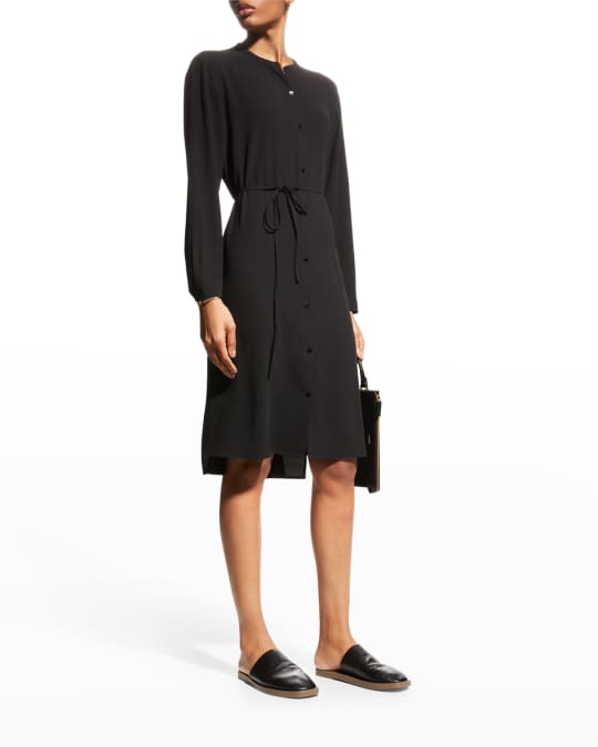 eileen fisher silk shirt dress Washed Silk Tussah Mandarin Collar Shirtdress