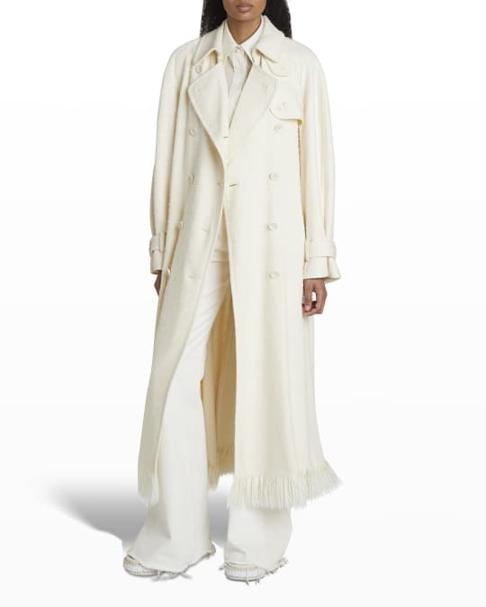 Chloe Fringe-Hem Textured Silk Trench Coat | Neiman Marcus