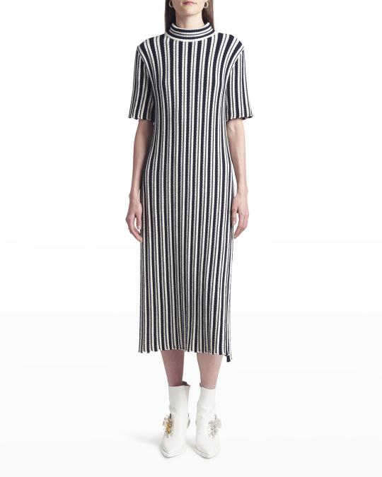 jil sander mock-neck front-pockets knit midi dress Jil Sander Squareneck Linen Midi-Dress