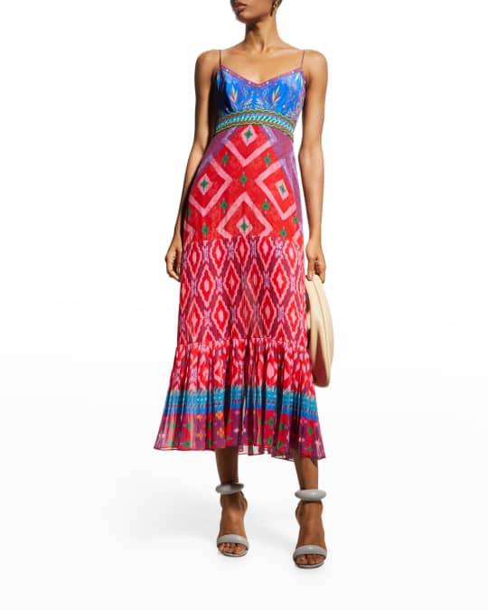 Veronica B Silk Cross Stitch Printed Midi Dress 