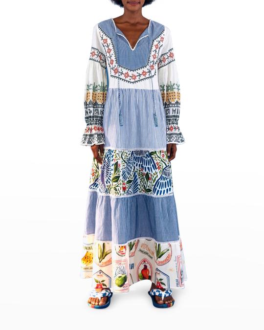 farm rio pineapple beach maxi dress Embroidered neckline With Beaded Trim
