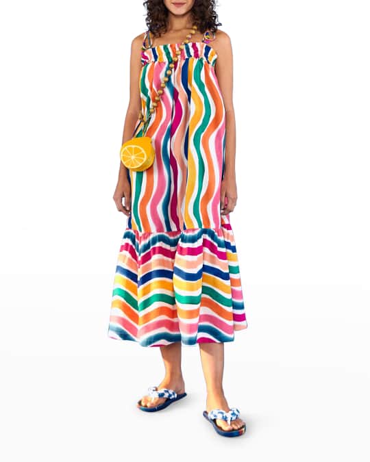 Dancing Stripes Tassel-Tie Midi Dress
