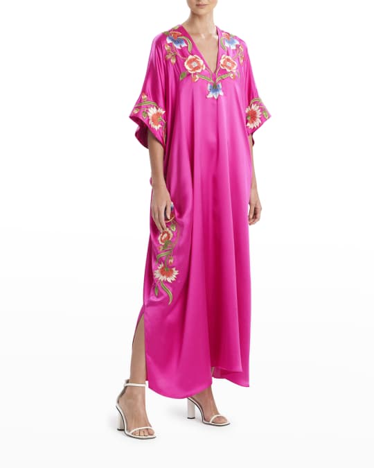 Josie Natori Kamakura Embroidered Silk Caftan Neiman Marcus