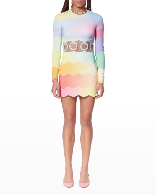 CASABLANCA Rainbow Wave RIng Cutout Mini Dress Neiman Marcus