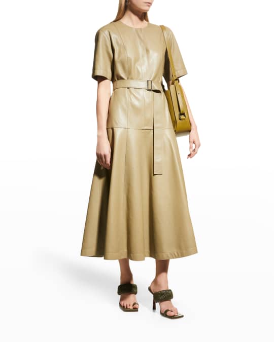 Lafayette 148 New York Jude Lambskin Leather Belted Dress | Neiman Marcus