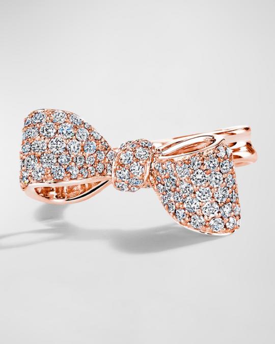 Mimi So 18K Rose Gold Small White Diamond Knot and Top Bow Ring ...