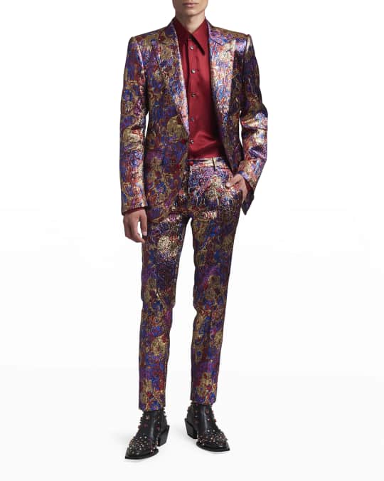 Dolce&Gabbana Men's Oriental Metallic Jacquard Tuxedo Pants | Neiman Marcus