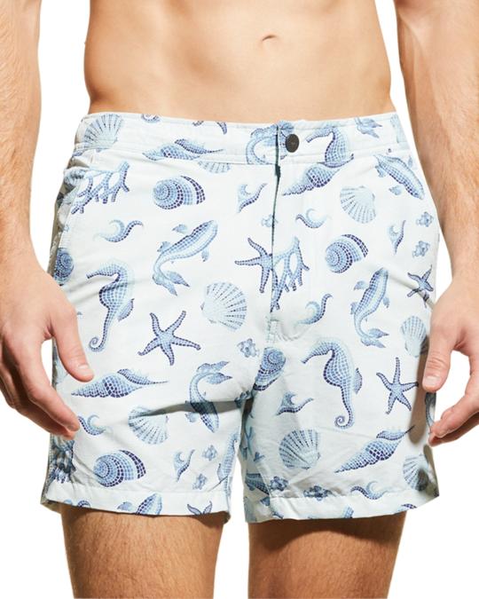 Short De Bain Homme Onia - Taille 36, Imprimé Graphique Orange Et Gris - Neuf Avec étiquettes
