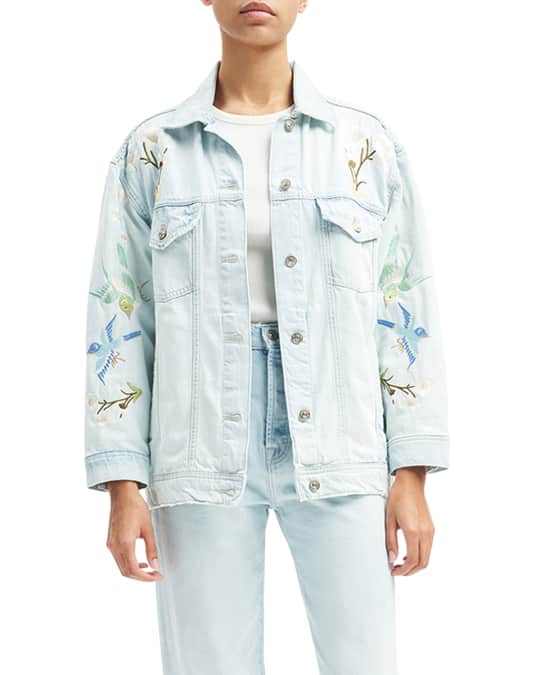 7 for all mankind Easy Trucker Embroidered Denim Jacket | Neiman Marcus
