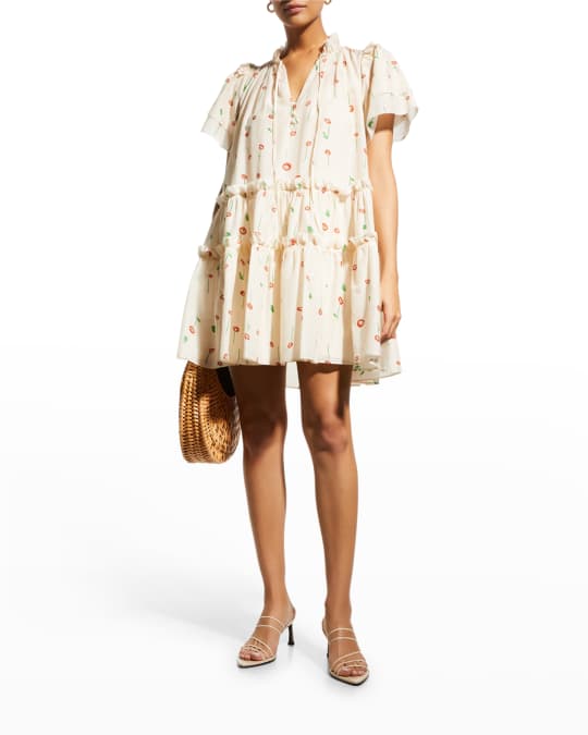 Hunter Bell NYC Merritt Floral VNeck Mini Poplin Dress Neiman Marcus