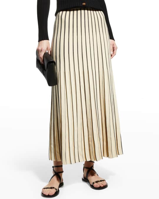 Tory Burch Striped Plaited Rib Pleated Skirt Neiman Marcus