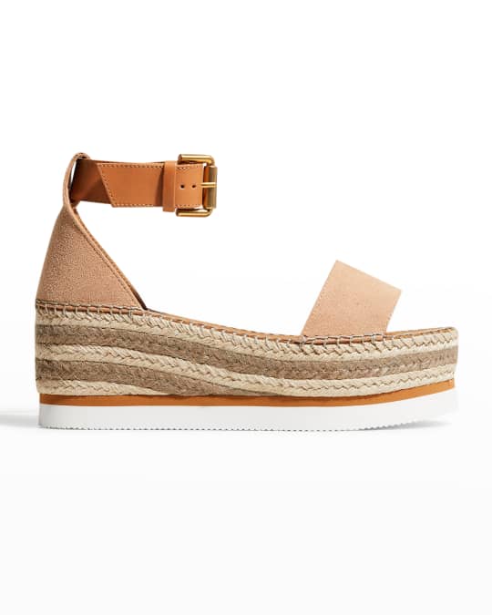 See by Chloe Glyn Leather Flatform Espadrille Sandals Neiman Marcus