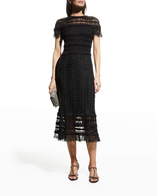 SHO Gauze Lace Illusion Sheath Dress Neiman Marcus