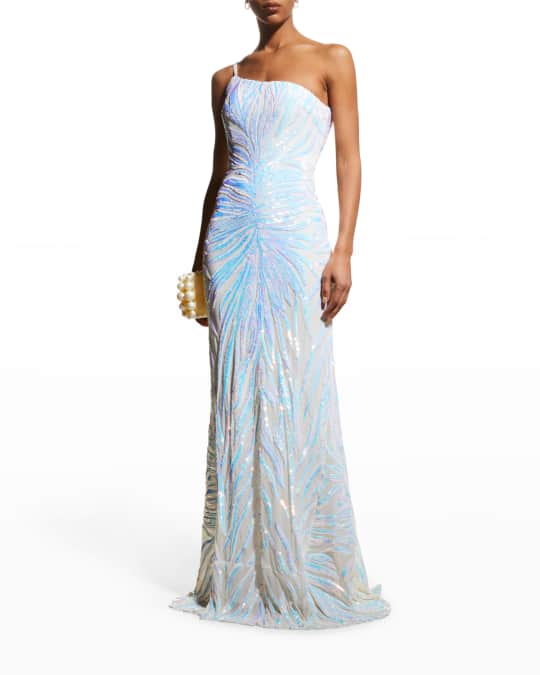 Jovani Iridescent Sequin One-Shoulder Gown | Neiman Marcus
